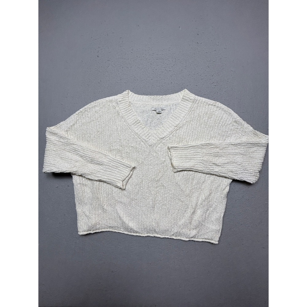 American Eagle Sweater Cotton Polyester White Solid S Womens
